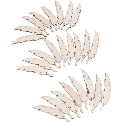 25pcs high qualitu hot sale Laser Cut Wood Feather Embellishment Wooden Shape Craft Wedding Decor