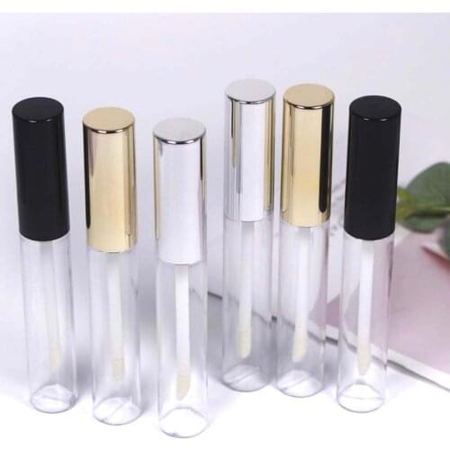 10ml Large Capacity Plastic Transparent Lip Gloss Tube Cosmetic Black Cover Electroplated Silver/ Gold Lid Lip Glaze Container
