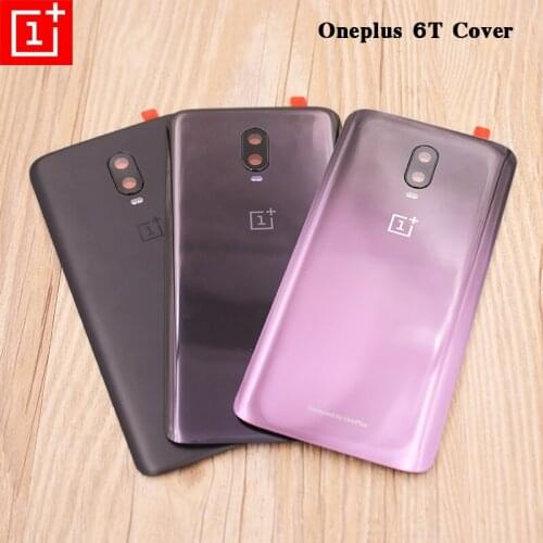 100%Original Oneplus 6T Back Glass Cover 6 T Rear Door Housing Panel Case Phone Replacement Repair Parts With Camera Lens + Logo