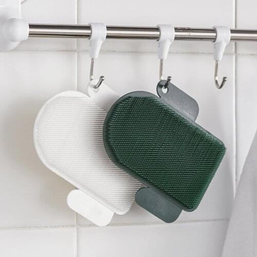 2Pcs Cleaning Brushes Eco-friendly Multifunctional Labor-saving Green White Colors Silicone Dish Wash Brushes Supplies for Home