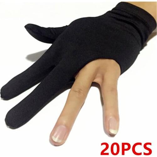 20pcs 3 Fingers Billiards Snooker Gloves Pool Cue Gloves Black Left Hand Billiard Accessories