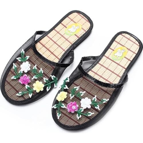 2021 Womens Summer Footwear Flip Flops Slippers Home Flat Flower Print Woman Slides Female Mesh Womens Casual Shoes Ladies