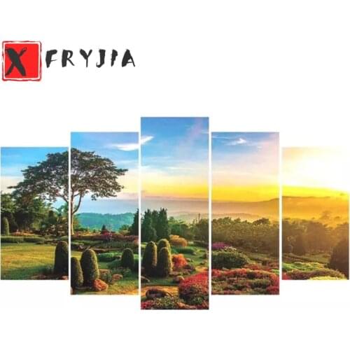 5pcs 5D DIY Diamond Painting Rhinestone Natural scenery and afterglow Canvas Resin Sequins Shining Full Drill Mosaic Home Decor