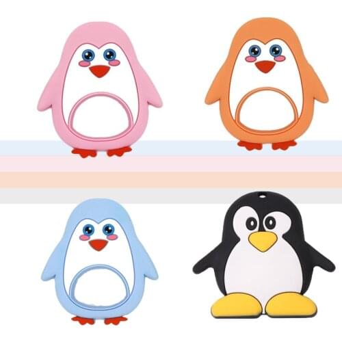 7Colors Penguin Teether Baby Silicone Teething Chew Toy DIY Pacifier Chain Baby Teething Beads BPA Free Food Grade Necklace