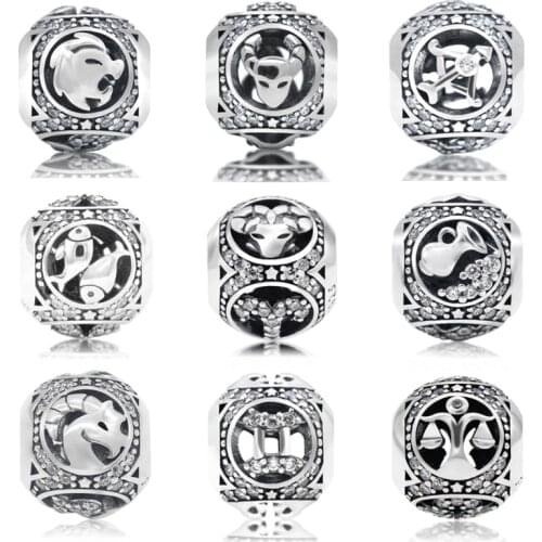 Retro 925 sterling silver constellation beaded charm is suitable for matching bracelet DIY twelve constellation