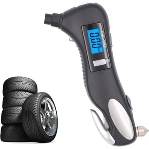 5 in 1 Car Digital Tire Pressure Gauge Tool with Safety Hammer Car Motorcycle Bike Digital Tire Gauge Diagnostic LCD Display