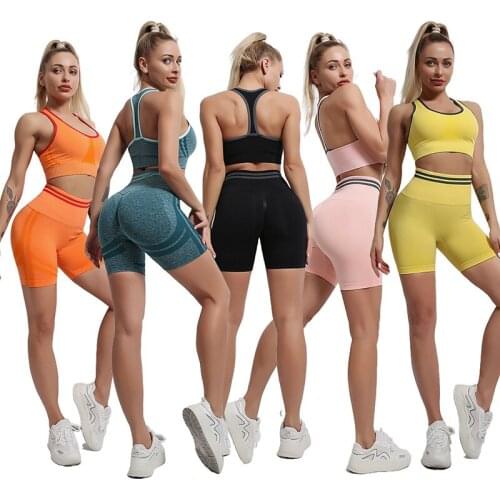 Seamless Yoga Set Knitted Beauty Back Yoga Bra Yoga Shorts Hips Tight Yoga Pants Sports Fitness Suit Yoga Clothes Women