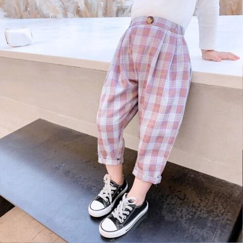 Pants For Girls Plaid Pattern Childrens Trousers For Girls Spring Autumn Children Pants Casual Style Girls Clothes