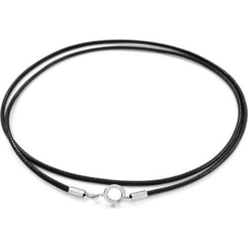 41-60cm 1mm 1.5mm 2mm Black Leather Cord Necklace Cord Wax Rope for DIY Necklaces Jewelry Lace Chain with Stainless Steel Clasp