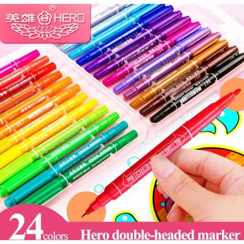 Hero 887 Art Double-headed Colorful Oily Marker Pen 12/24 Colors Student Hand Painting Marker Pen Hook Line Pen Compact Disc Pen