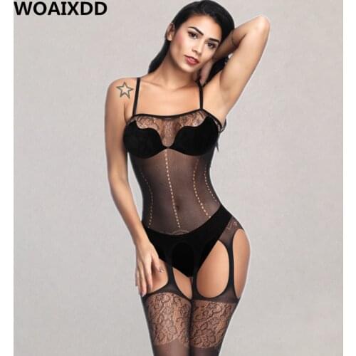 Erotic Transparent Open Crotch BodyStockings Women Pantyhose Sexy Halter Lingerie Adult Female Intimates Pajamas Porn Underwear