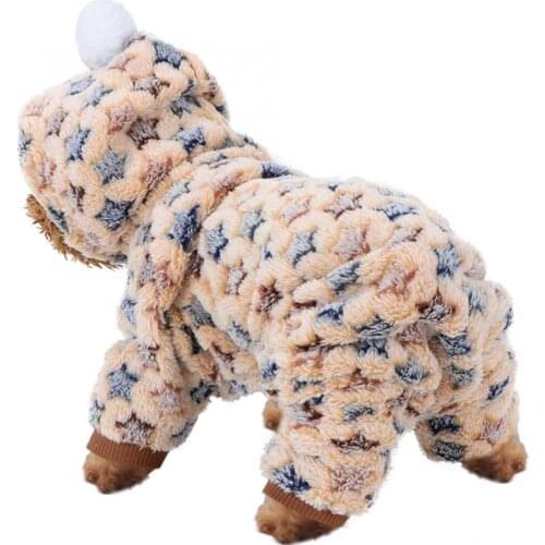 Flannel Sandy Beige Pet Jumpsuit Clothes Winter Warm Pajamas Star Costume for Cats Dogs Warm Pet Clothing Dog Clothes
