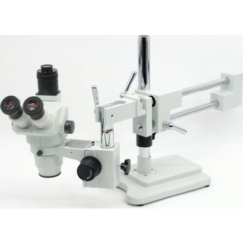 FYSCOPE 6.7X-45X ! DOUBLE BOOM STAND TRINOCULAR HEAD INSPECT STEREO ZOOM MICROSCOPE+144LED