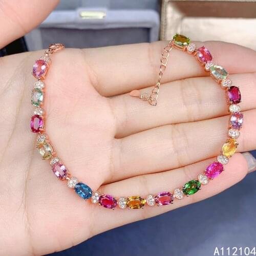 KJJEAXCMY fine jewelry 925 sterling silver inlaid natural tourmaline women simple elegant oval gem hand bracelet support detecti