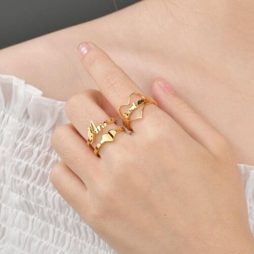 Customized Name Crown Heart Rings Personalized Stainless Steel Adjustable Couple Ring for Women Men Wedding Jewelry Gift