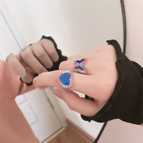 Temperature Sensing Color-Chang Ring Cool Girl Bungee Club Love Butterfly Finger Ring Luminous Sense Temperature For Women Party