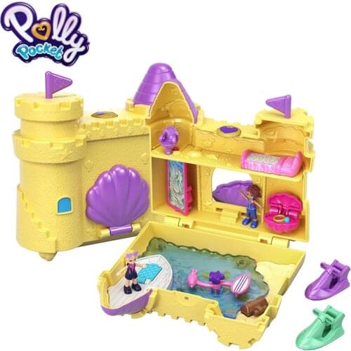 Polly Pocket Mini World Surf and Sand Adventure Compact Toy Box with Surprise Reveals Treasure Box Micro Dolls Accessories GCJ87