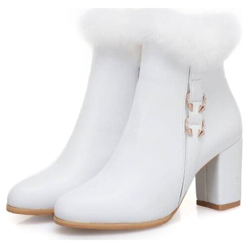 Big Size Ma'am Coarse heel Short boots Pure color Metal decoration Boot barrel High heel boots