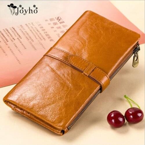 JOYHO Cow Genuine Leather Women Wallet Female Coin Purse Wallet Portomonee Clutch Money Bag Lady Handy Card Holder Long for Girl