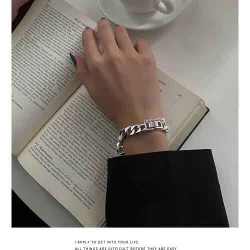 Titanium Steel Cuban Bracelet Fashion Silver Bracelet Classic Wide Chain Bracelet for Men and Women Diamond Inlaid Chain Bracele