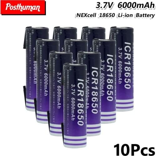 18650 Li-ion Battery 6000mAh 3.7V Rechargeable Lithium Replacement Batteries Welding Nickel Sheet batteries For Flashlight