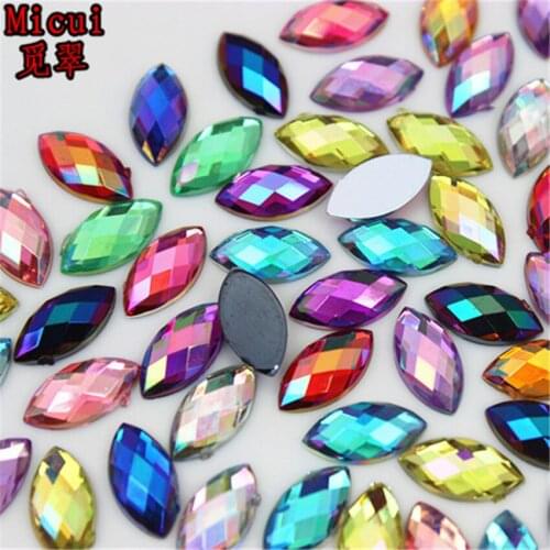 Micui 100PCS 5*10mm Crystal AB Acrylic Rhinestones Horse Eye Flat Back Nail Rhinestone 3D Non HotFix Nail Art Decoration MC366