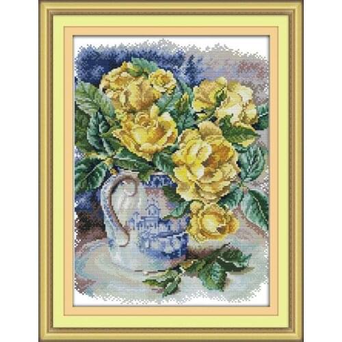Yellow rose (oil painting) cross stitch kit aida 14ct 11ct count printed canvas stitches embroidery DIY handmade needlework