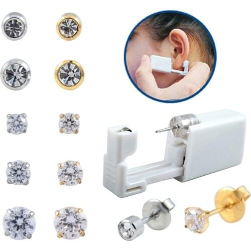 Sold by Pair Sterilized Disposable Ear Piercing Units Crystal Prong Setting Stud Earring Gun Tools Set Safety & Easy for Woman