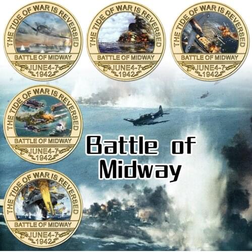 Battle of Midway Gold Plated Challenge Coins Set In Coin Holder US Army Souvenir Military Commemorative Coin Gifts for Veterans
