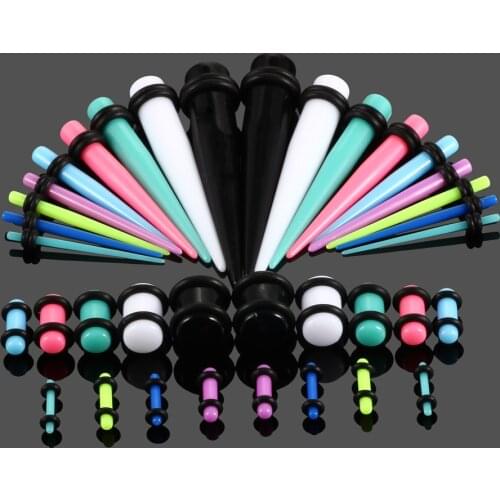 36pcs/lot Acrylic Assorted Colors Ear Gauges Taper and Plug Stretching Kits Flesh Tunnel Expansion Body Piercing Jewelry 14G-00G