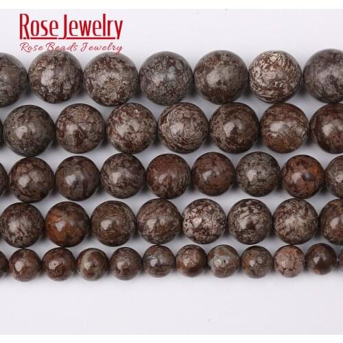 Wholesale 5A Natural Round Beads Coffee Snowflake Jaspers Stone Loose Beads For Jewelry Making 4 6 8 10 12mm Rose and beads