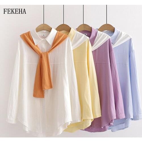 Autumn White Shirts Women Blouses Shawl Collar Loose Lady Tops Long Sleeve Female Clothes College Style