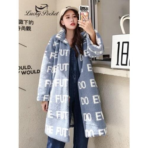 Women Winter Casual Young Style Loose Mid-Length White Letter Lapel Fur Coat Ladies Fashion Keep Warm Plus Size Plush Coat ZY81