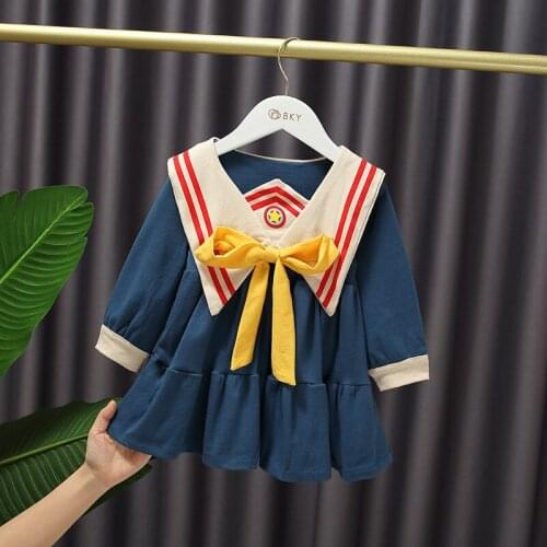 Childrens dress 2020 spring and autumn new navy collar girls long sleeve dress western sweet princess dress factory direct sale