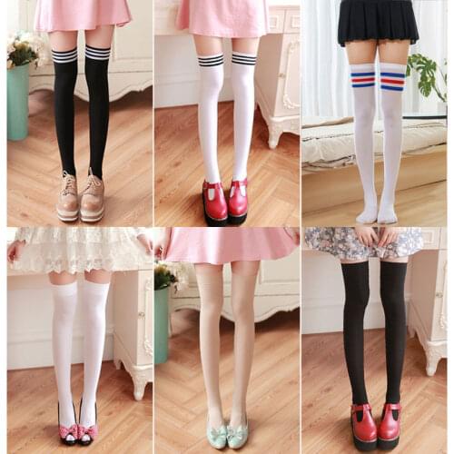 Stripe Stockings Girls Women Over Knee Thigh High Japanese Lolita Cosplay JK Sailor Warm Knee Long Socks 120D