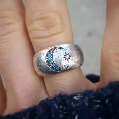 Simple moon sun-encrusted zircon fashion womens ring temperament womens ring