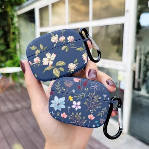 Flowers Silicone Earphone shell For Apple Airpod 2/1 Cover For Airpod pro 3 Earphone case for airpods capa fundas Navy blue