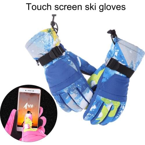 Warm And Velvet Gloves Adult Kids Winter Outdoor Waterproof Riding Ski Gloves Graffiti Sports Gloves Touch Screen Snow Gloves