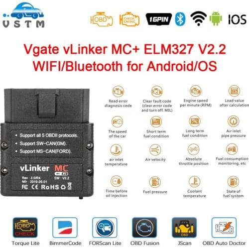Vgate vLinker MC+ ELM327 Bluetooth 4.0 OBD 2 OBD2 ELM 327 wifi Car Diagnostic For Android/IOS Scanner Auto Tool PK OBDLINK V 1 5