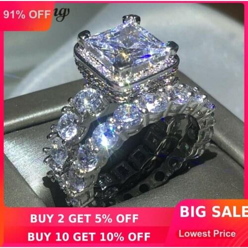 Choucong Vintage ring Pave setting 5A zircon Cz 925 Sterling silver Engagement Wedding Band Rings set For Women Bridal bijoux