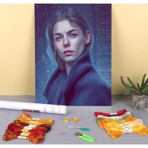 Woman Girl Pre-Printed 11CT Cross Stitch DIY Embroidery Patterns DMC Threads Needlework Handiwork Hobby Craft Stamped Adults