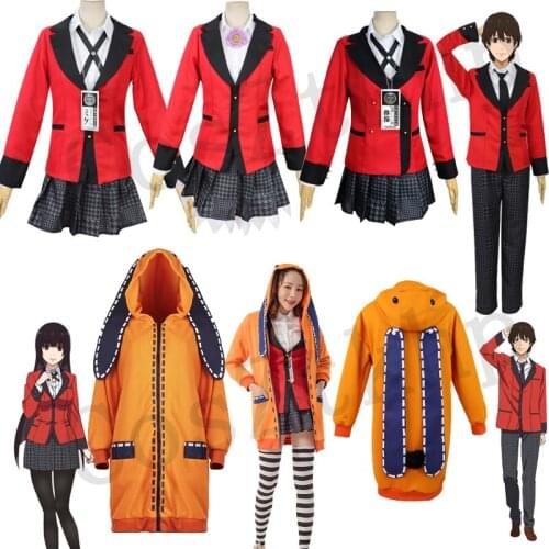 9PCS Cosplay Costumes Anime Kakegurui Yumeko Jabami Japanese School Girls Uniform Full Set Jacket+Shirt+Skirt+Stockings+Tie