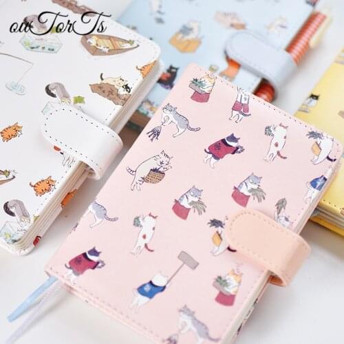 Japanese Style Kawaii Cute Cat Notebook PU Leather Student Diary Kawaii Pocket Notebook lyofes Office School Stationery Supplies