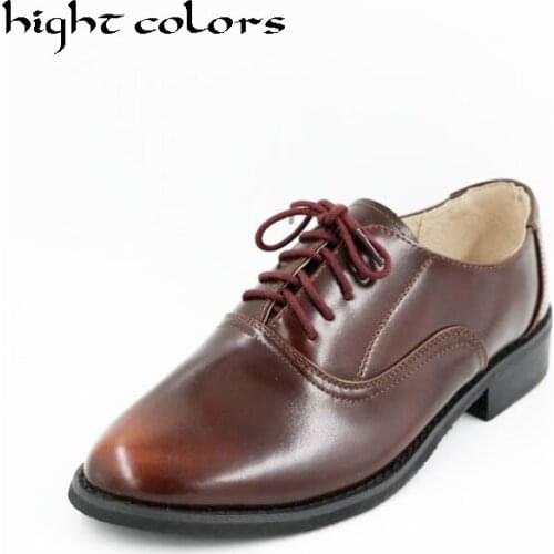 New Genuine Leather Oxford Shoes For Women British Style Pointed Toe Women Brogues Oxfords Causal Flat Shoes Woman Big Size 10.5