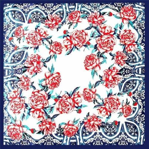 POBING Silk Scarf Women Flowers Print Square Scarves Wraps Small Bandana Office Lady Silk Foulards Head Neckchief Hijabs 60CM