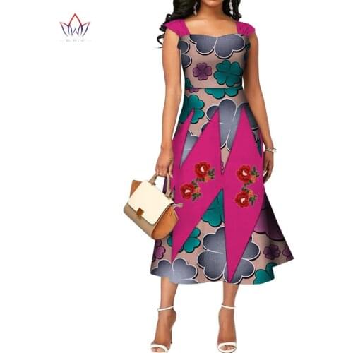 Bazin Riche African Sleeveless Dresses for Women Dashiki Print Long Party Causal Dresses Vestidos Women African Clothing WY5024