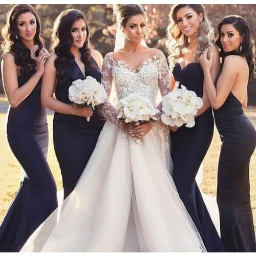 Elegant Long Multi Style Mermaid Balck Bridesmaid Dresses Pleated Floor Length Lace Up Back Robes de Soirée for Women