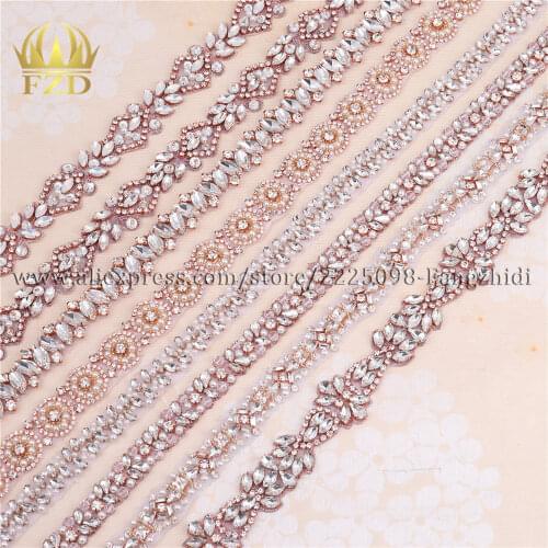 1 Yard Sewing On Hot Fix Green Beaded Rhinestone Applique and Trimming for wedding evening dress DIY Bridal Dresses or Sash