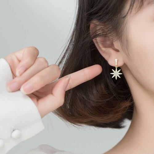 100% Real. 925 Sterling Silver Fine Jewelry CZ Set Star Astral ear earrings Dangle C-G6264