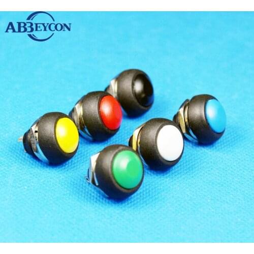 12mm Round Click Voice Push Button 1A 250VAC Plastic OFF-(ON) Switches Yellow Red Black Green White Blue Button